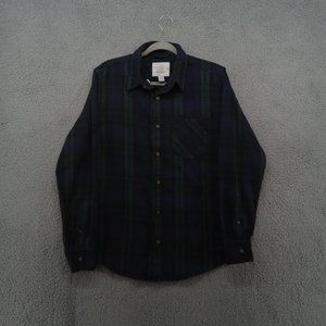 Cloudveil Shirt Mens Medium Blue Green Plaid Flannel Chest Pocket Outdoor Hiking